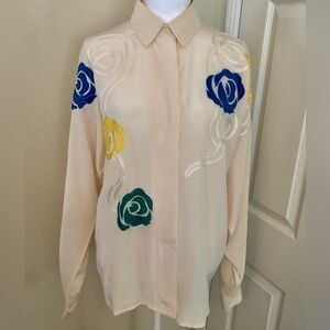 ASERET VINAGE silk blouse. This shirt and all the appliqués are gorgeous Sz 8